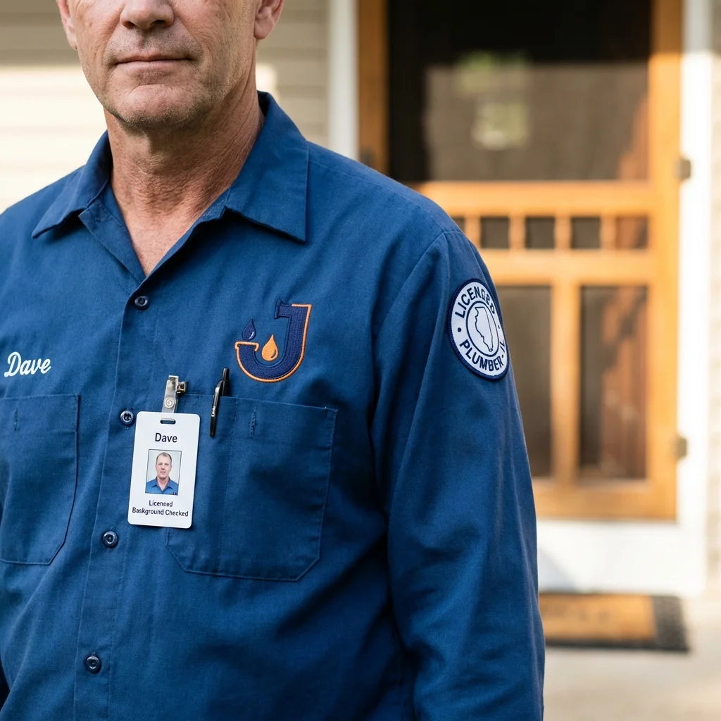 Licensed plumber showing ID badge in Newbury, NH