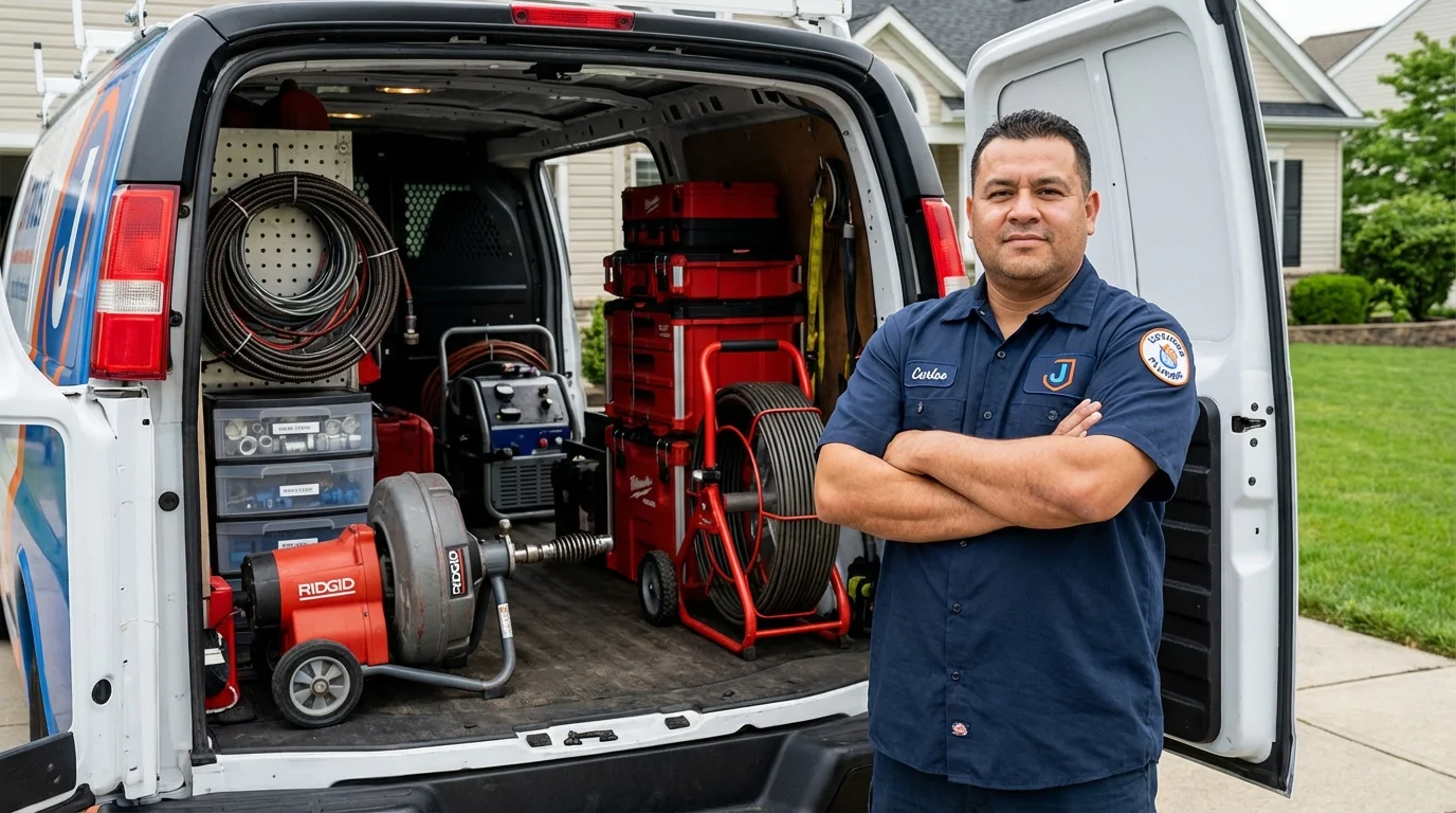 Professional drain cleaning equipment and Johns Plumbing LLC plumber in Newbury