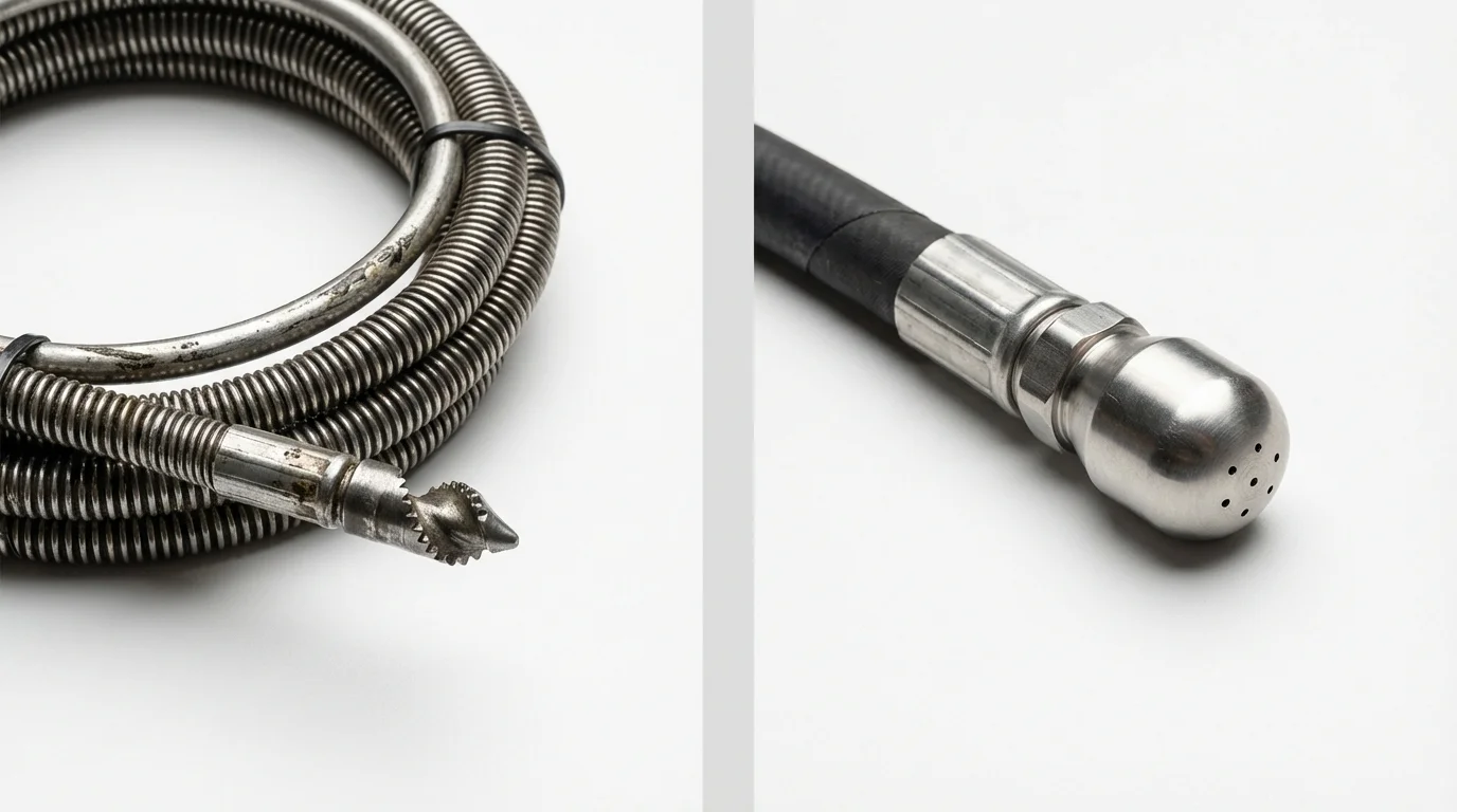 Drain snake cable and hydro jetting nozzle used for drain cleaning in Newbury, NH