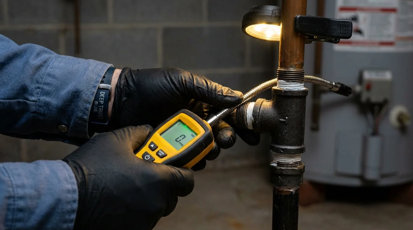 Gas leak detection with electronic sniffer by Johns Plumbing LLC in Newbury